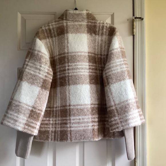 Sonia & Kyo Pauline Plaid Jacket with Knit Sleeves Cream SZ L - Picture 11 of 15